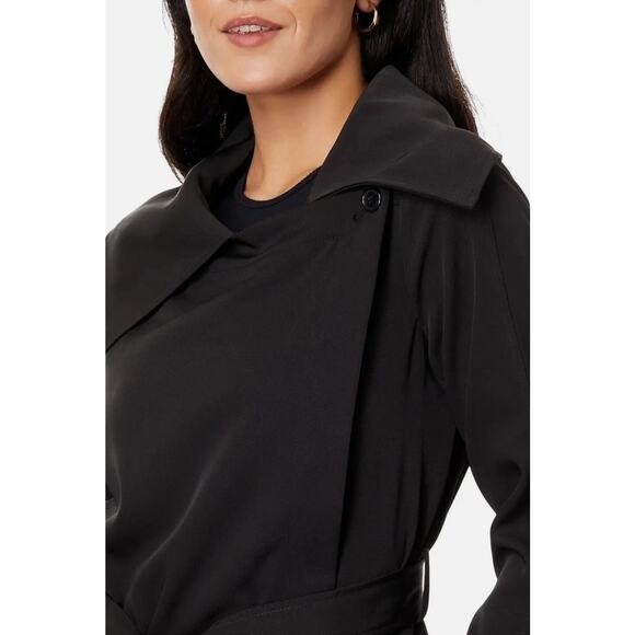 Avec Les Filles Black Trench Coat Belted Drape Front Size Large NWT Stylish - Picture 5 of 16